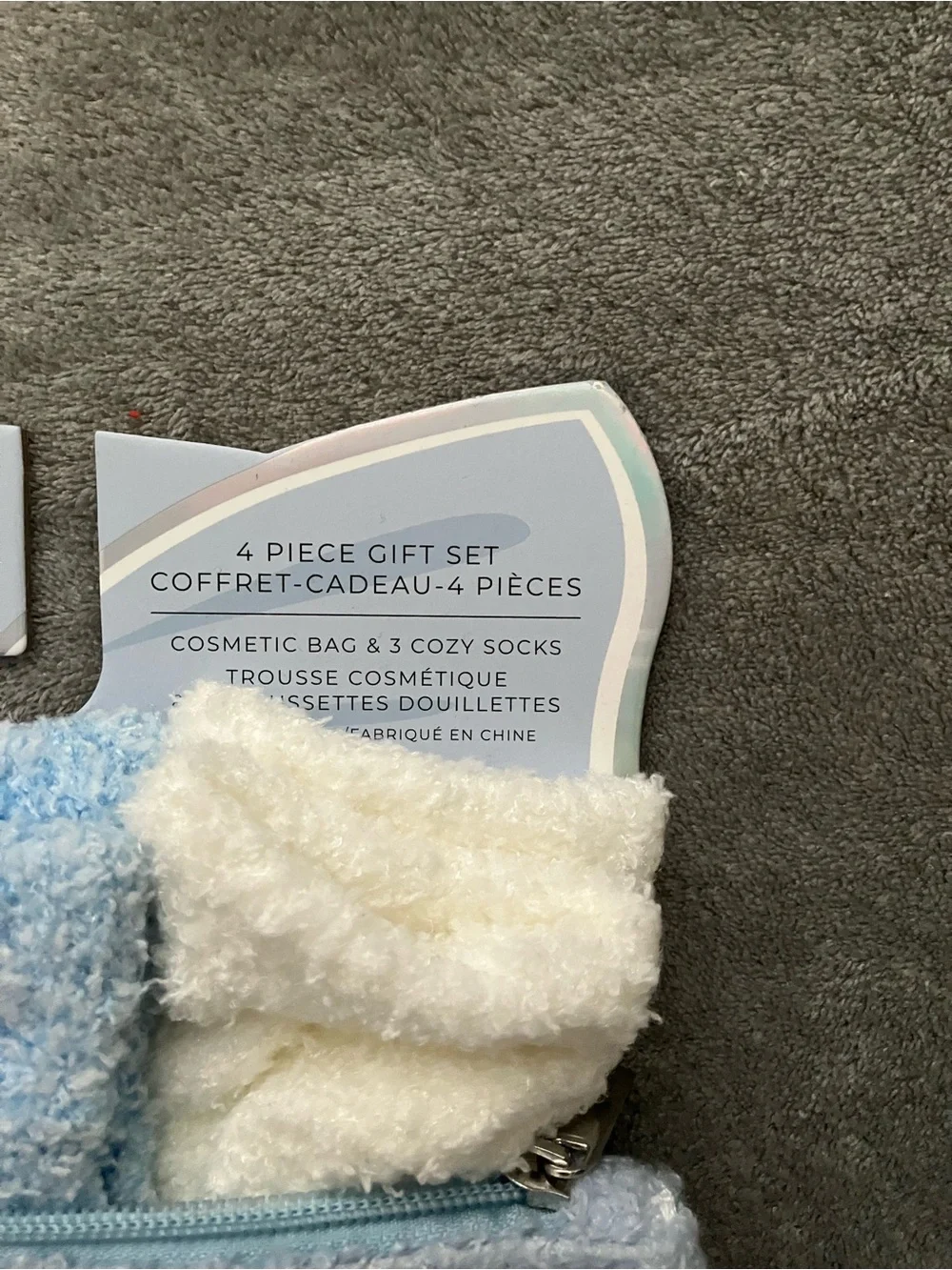 kensie Womens Blue Bow Cozy Gift Set - Cosmetic Case & Socks
